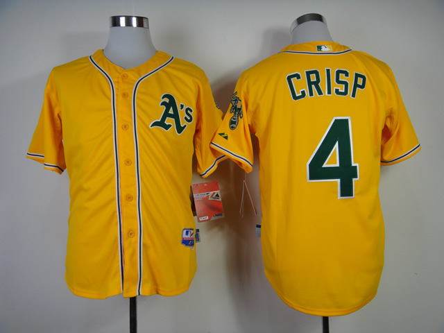 Men Oakland Athletics 4 Crisp Yellow MLB Jerseys